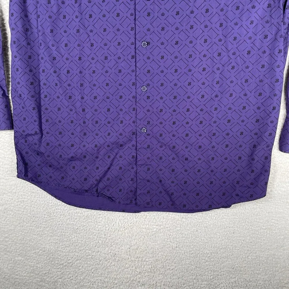 Vintage South Pole Shirt Mens 2XL XXL Purple AOP Print Logos Button Long Sleeve